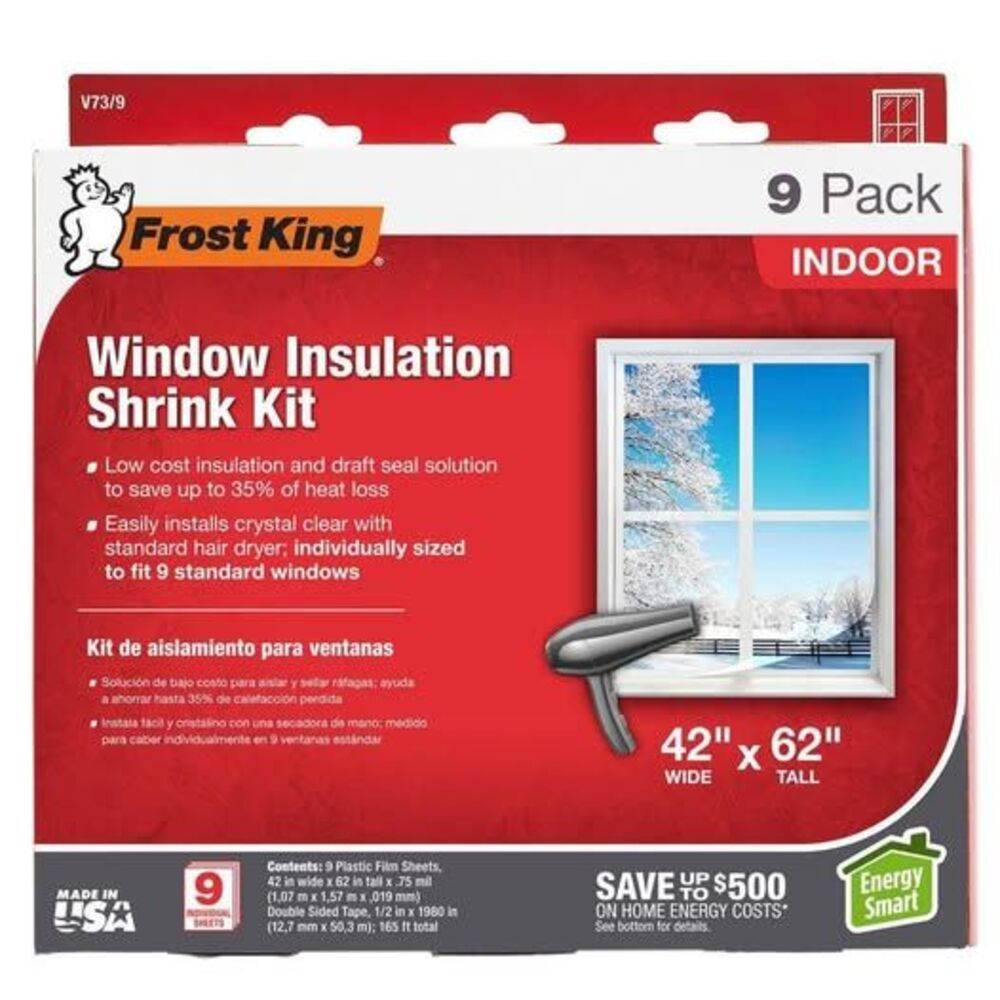 Frost King 9 Pack Indoor Window Insulation Shrink Kit 42"x 62" New In Box
